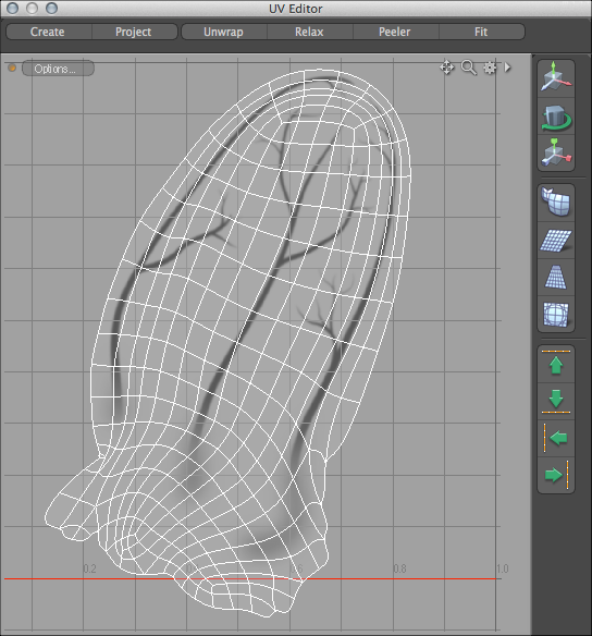 Veins locked into place using modo's UV editor.