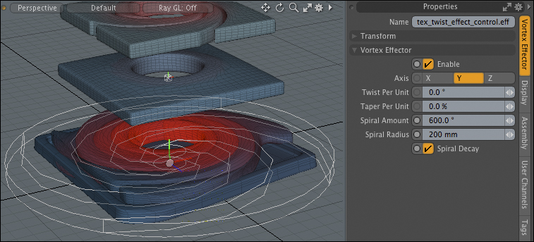 The Foundry Modo weighted rotational deformer at 600°.