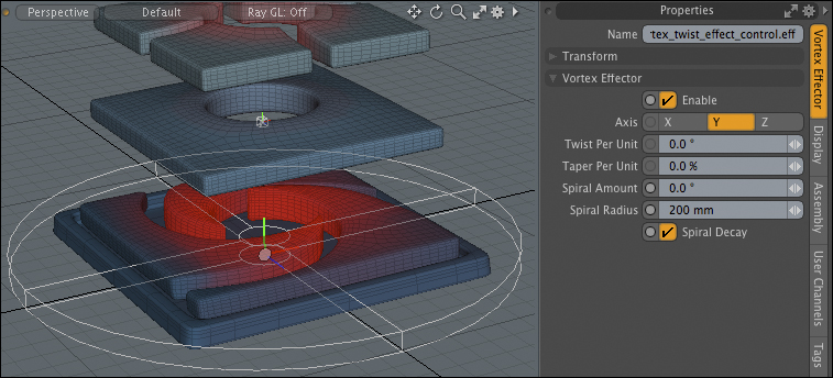 The Foundry Modo weighted rotational deformer at 0°.